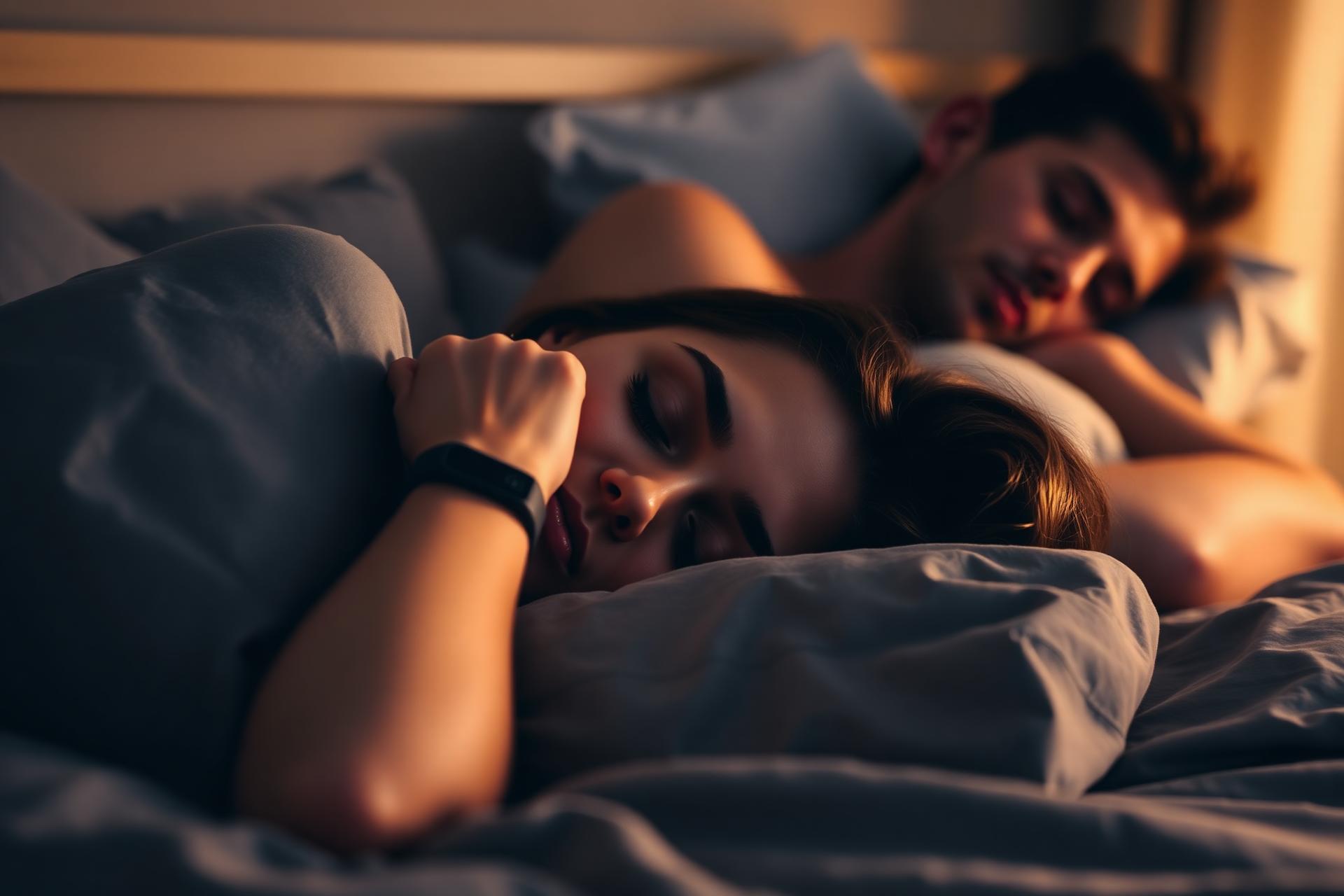 Person sleeping peacefully wearing the EIVOI Silent Wake band